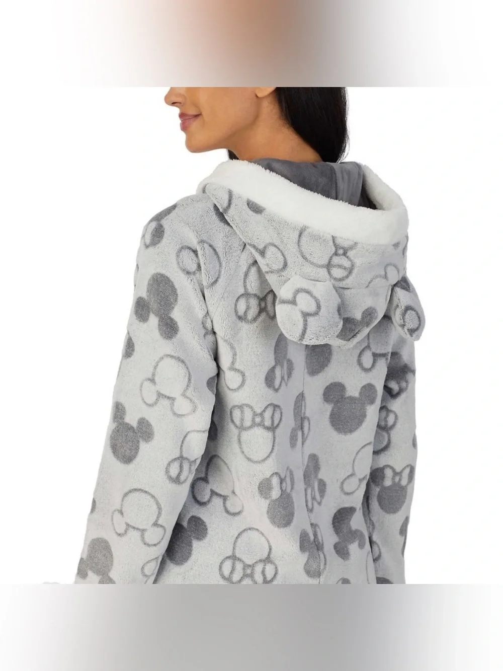 NWT Disney Gray Mickey and Minnie Mouse Fleece Hooded Pajama Onesie size S - Picture 7 of 7